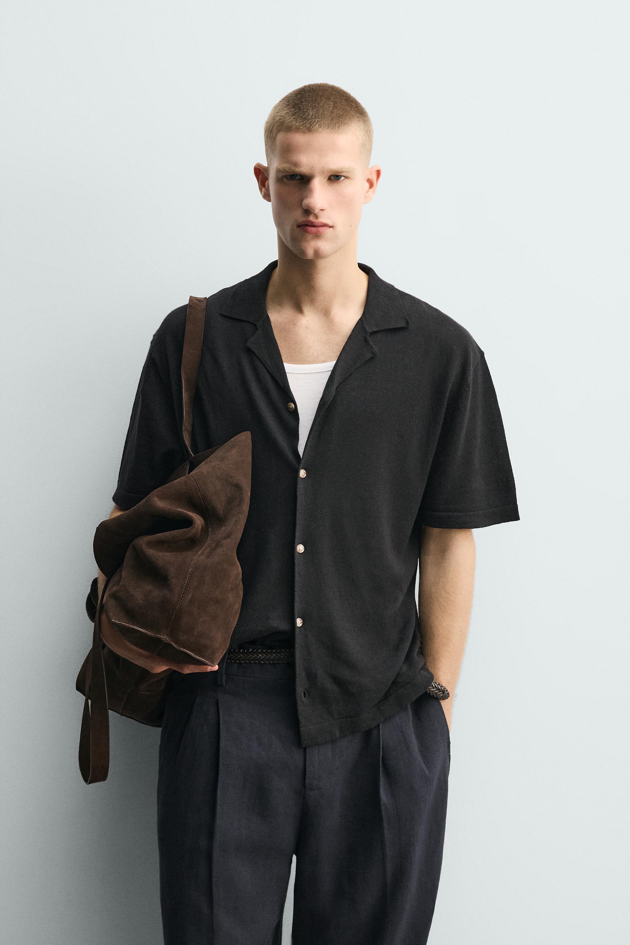 LINEN COTTON BLEND KNIT SHIRT